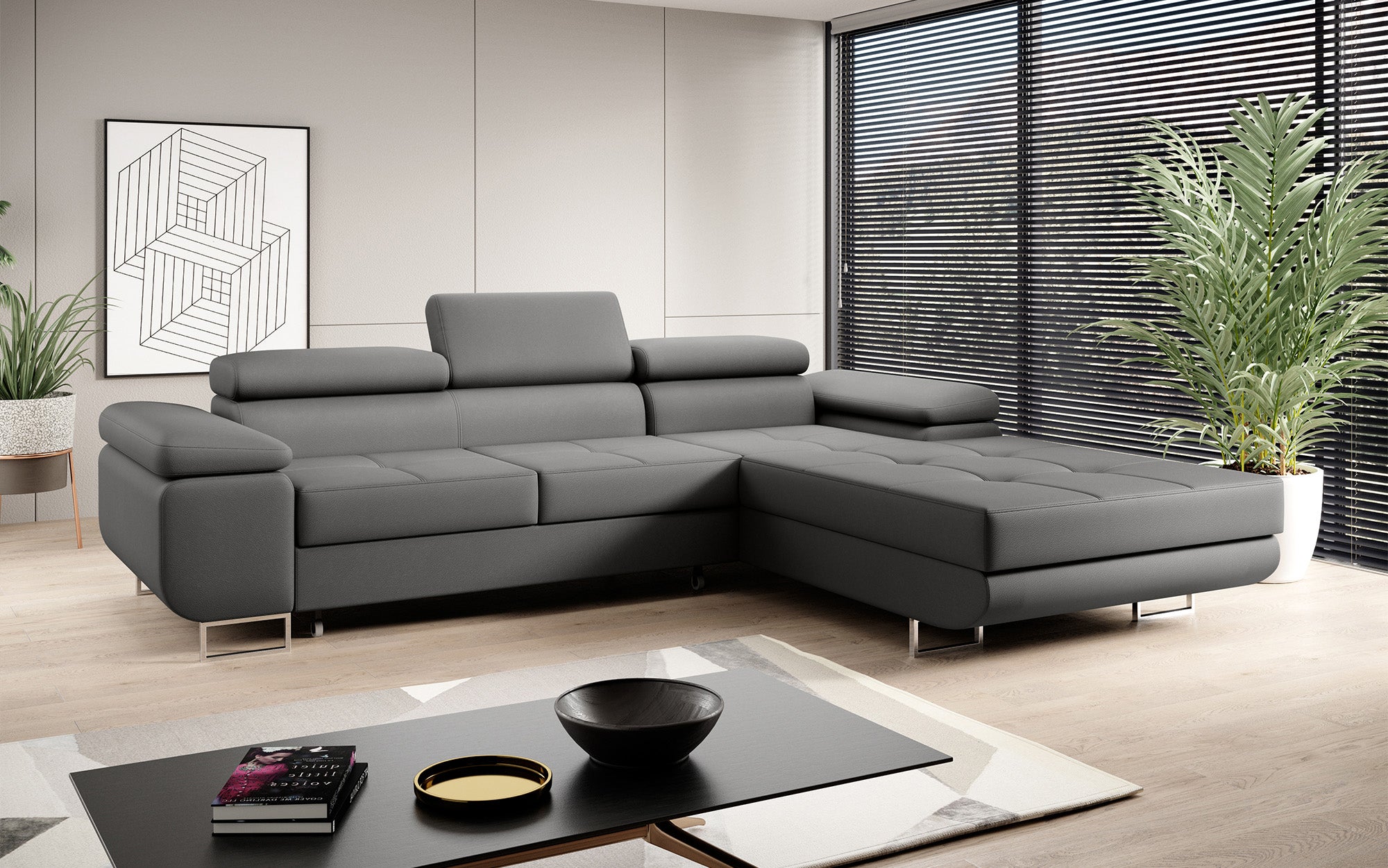 Designer Sofa Calvera mit Schlaf- und Klappfunktion in Kunstleder