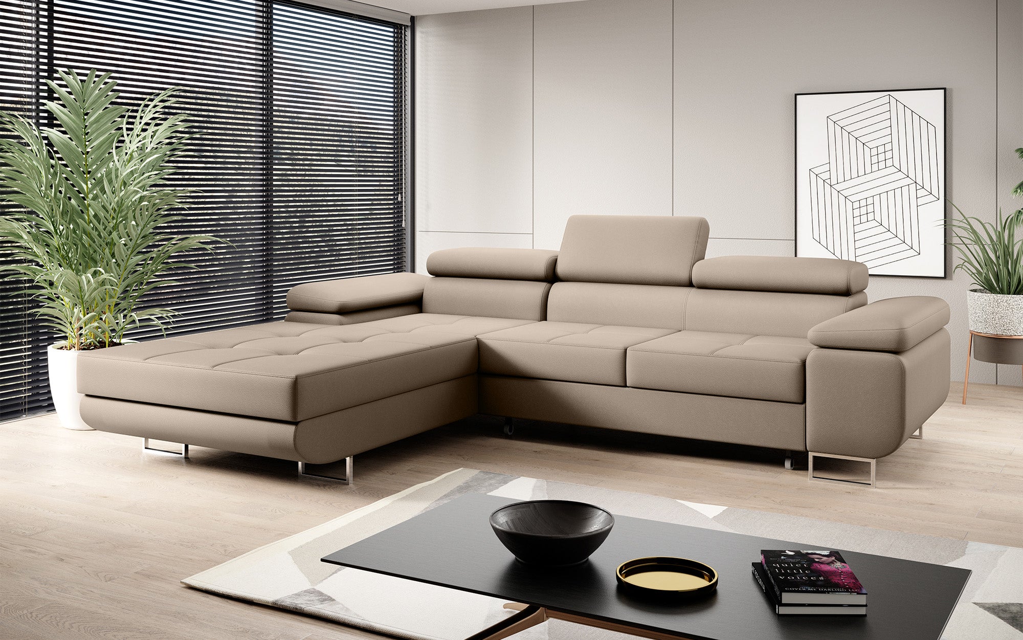 Designer Sofa Calvera mit Schlaf- und Klappfunktion in Kunstleder