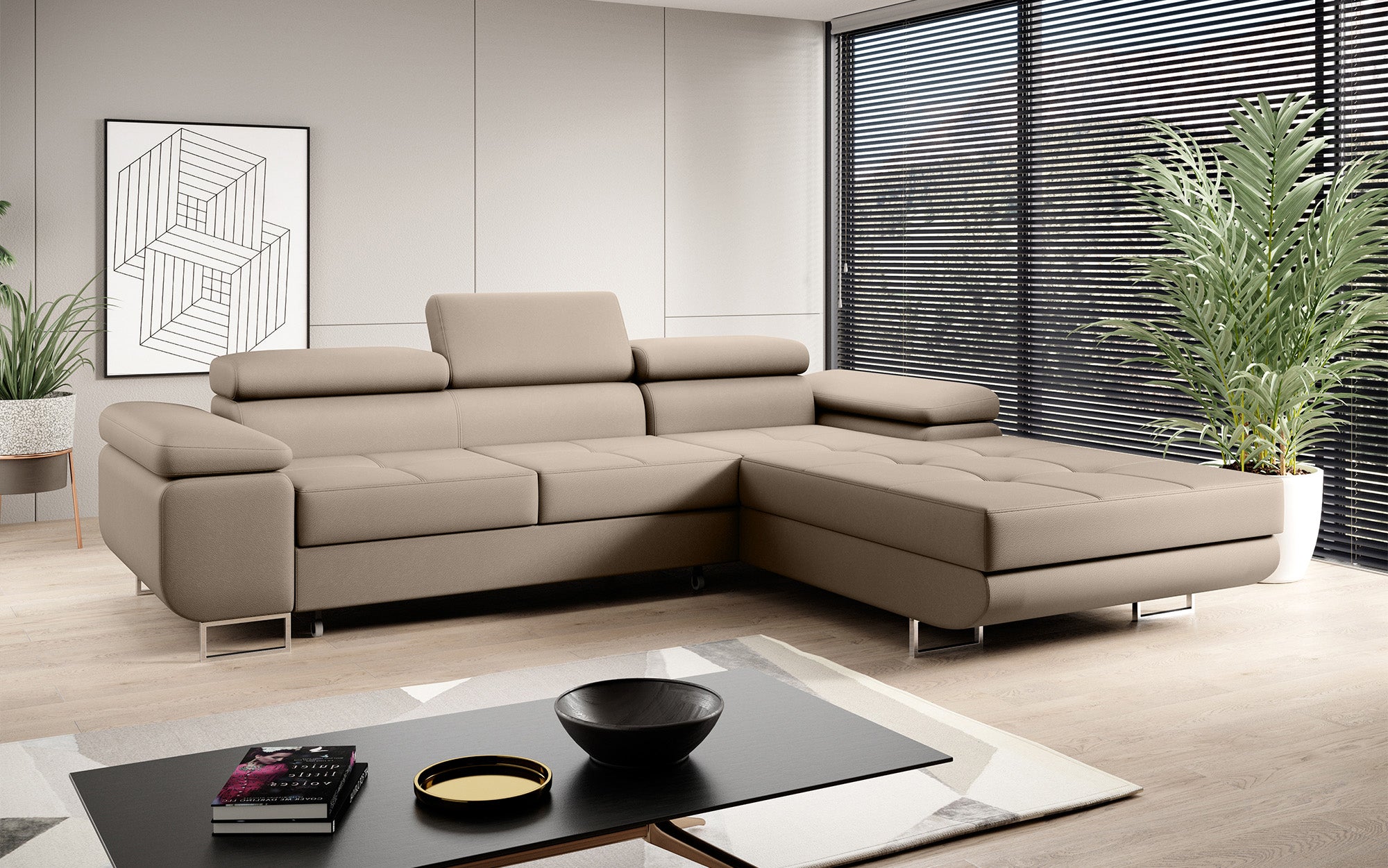 Designer Sofa Calvera mit Schlaf- und Klappfunktion in Kunstleder