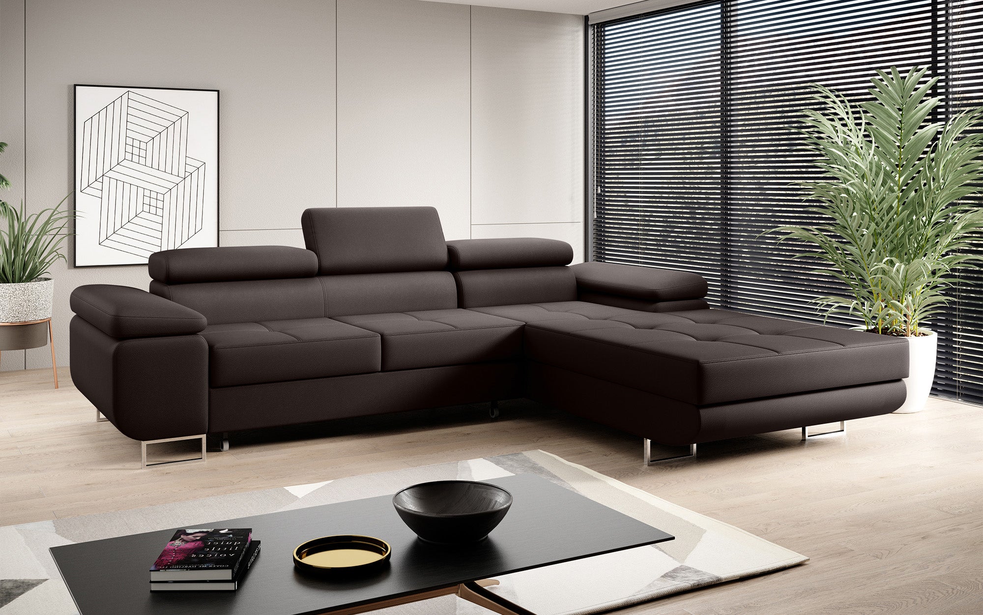 Designer Sofa Calvera mit Schlaf- und Klappfunktion in Kunstleder