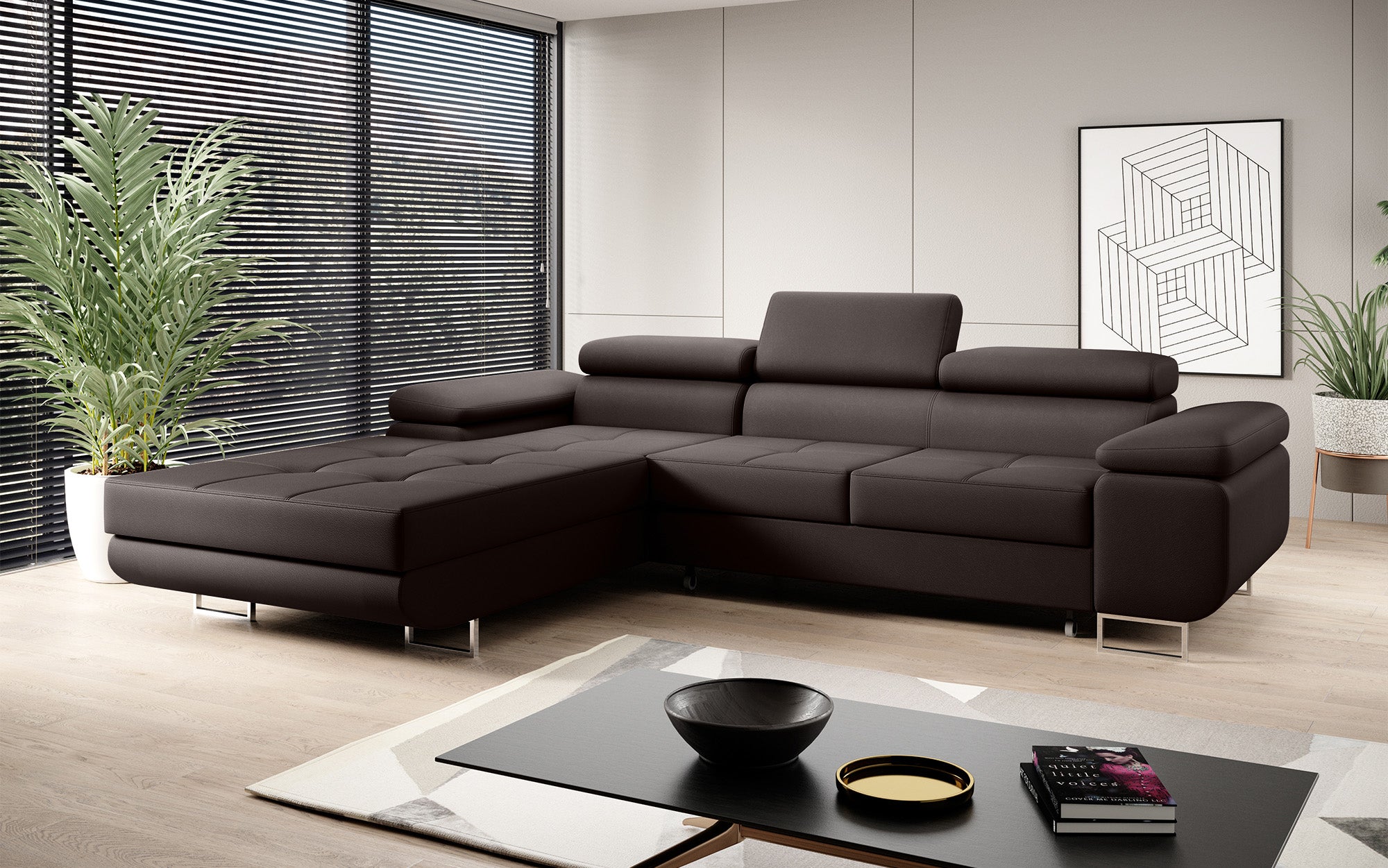 Designer Sofa Calvera mit Schlaf- und Klappfunktion in Kunstleder