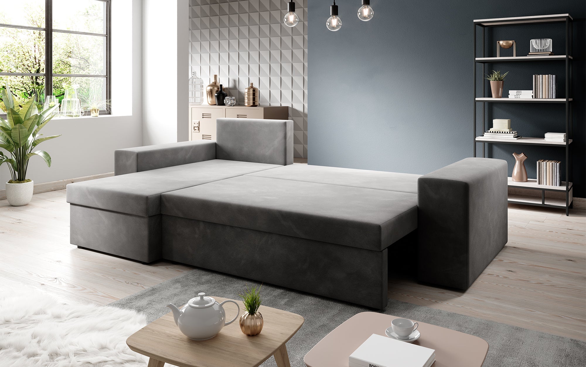 Designer Sofa Denver Kunstleder mit Schlaf- und Klappfunktion