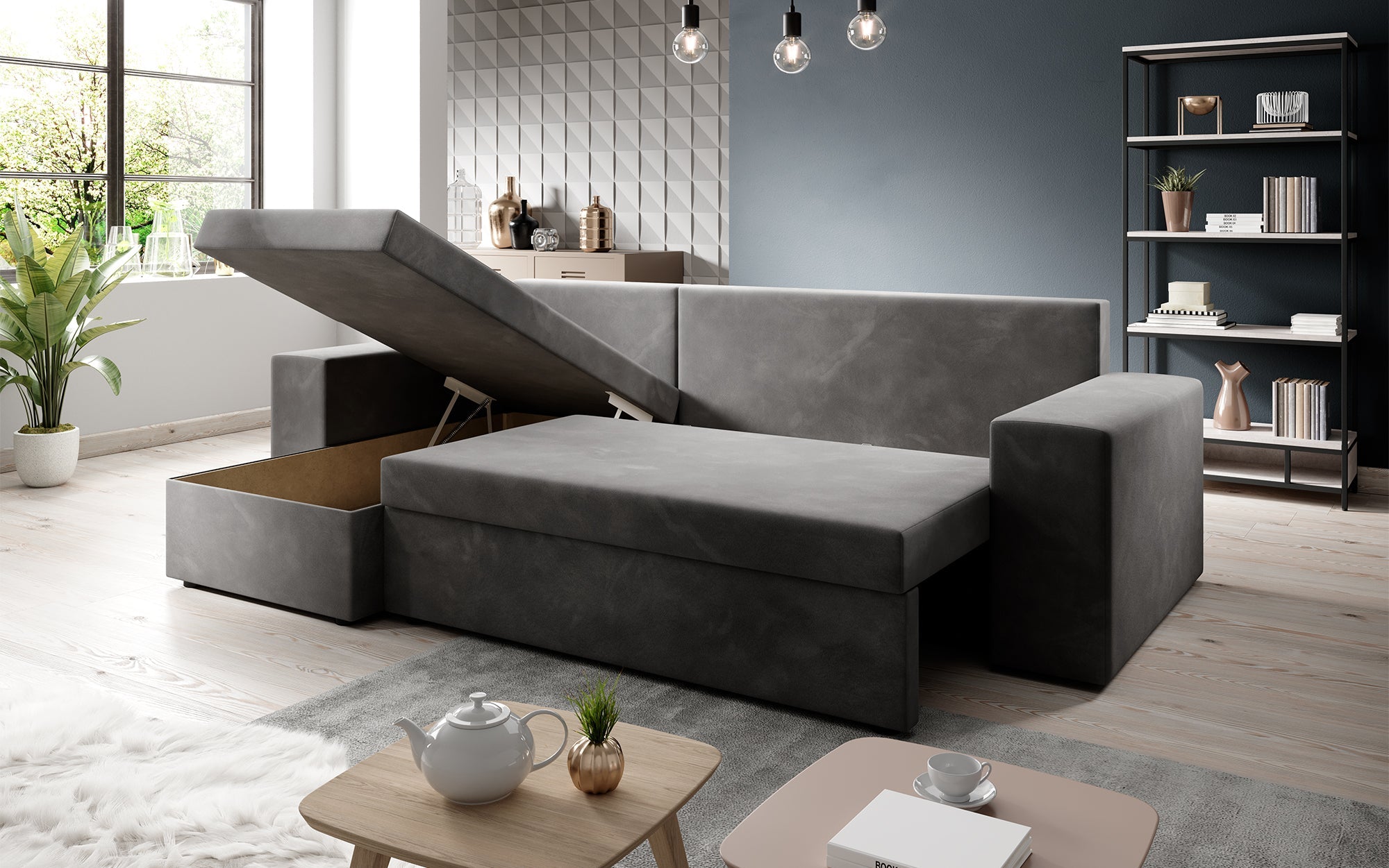 Designer Sofa Denver Kunstleder mit Schlaf- und Klappfunktion