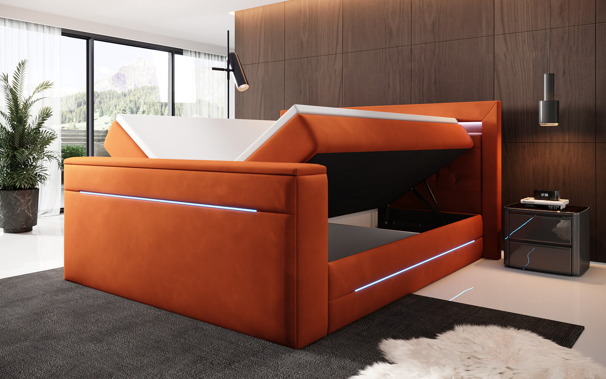 Boxspringbett Pluto mit TV Lift, RGB und Stauraum