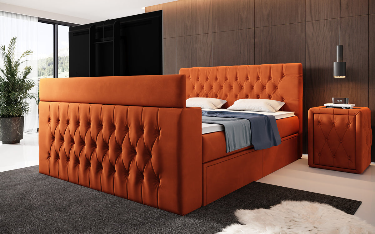Boxspringbett Vulnero mit TV Lift und Stauraum (2 Schubladen)