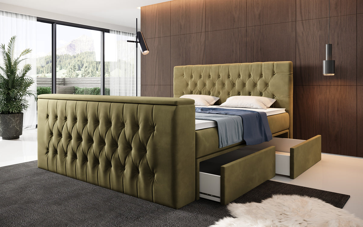 Boxspringbett Vulnero mit TV Lift und Stauraum (2 Schubladen)