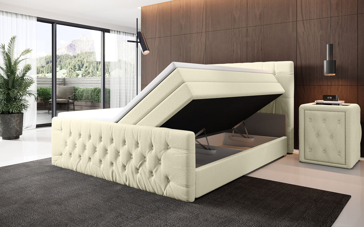 Boxspringbett Velutto Bouclé mit Stauraum
