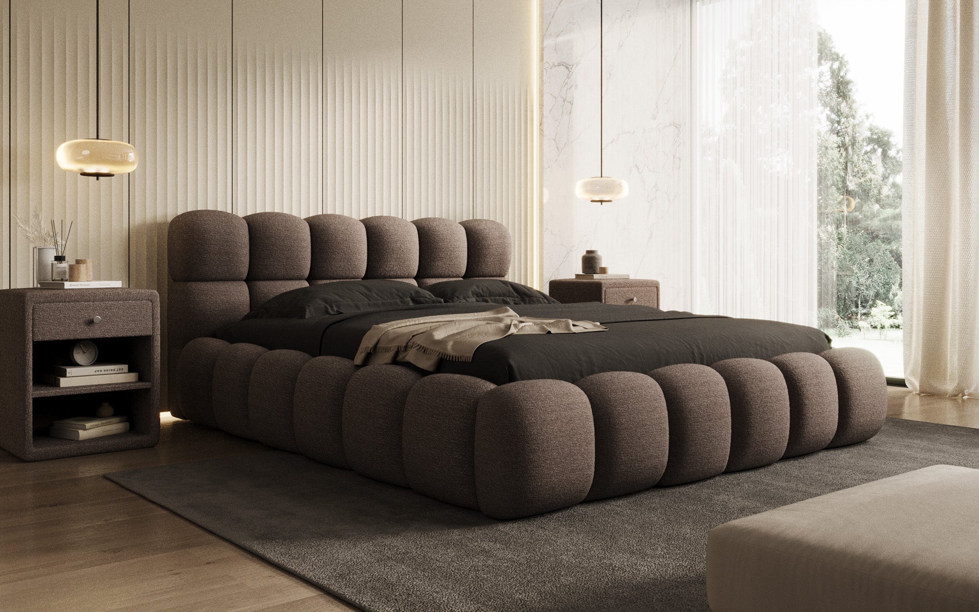 Designer Polsterbett Boston Bouclé mit Stauraum