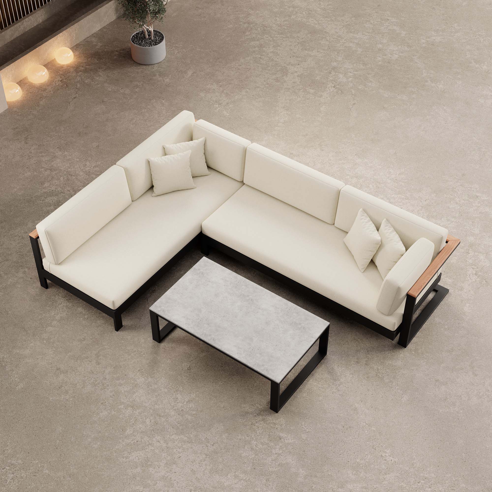 Vayla – Ecklounge, Ecksofa & Tisch aus schwarzem Aluminium | Aevora™ Kollektion