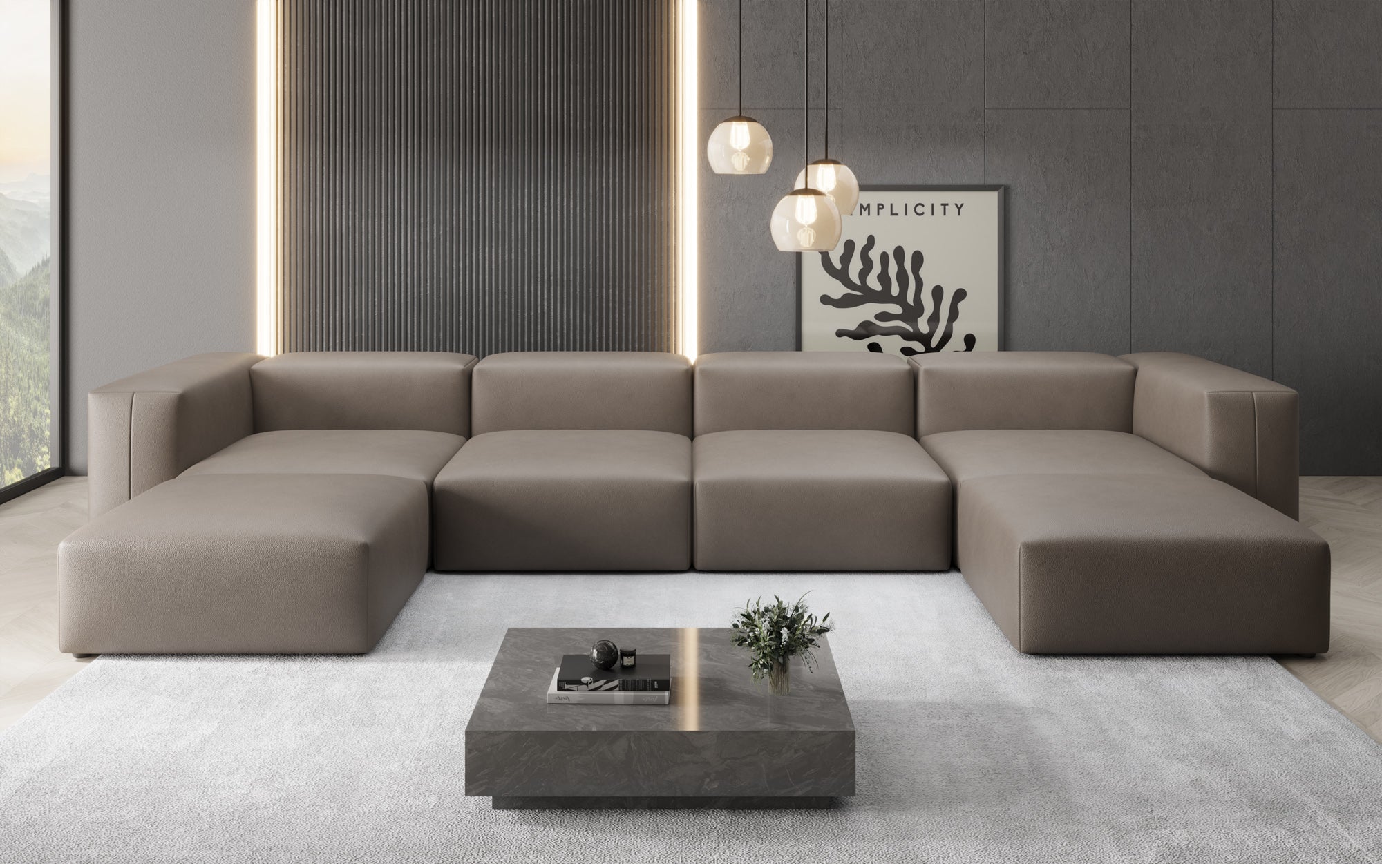 Designer U Sofa Snug in Echtleder