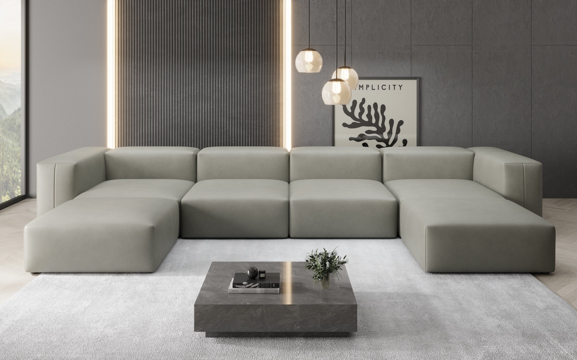 Designer U Sofa Snug in Echtleder