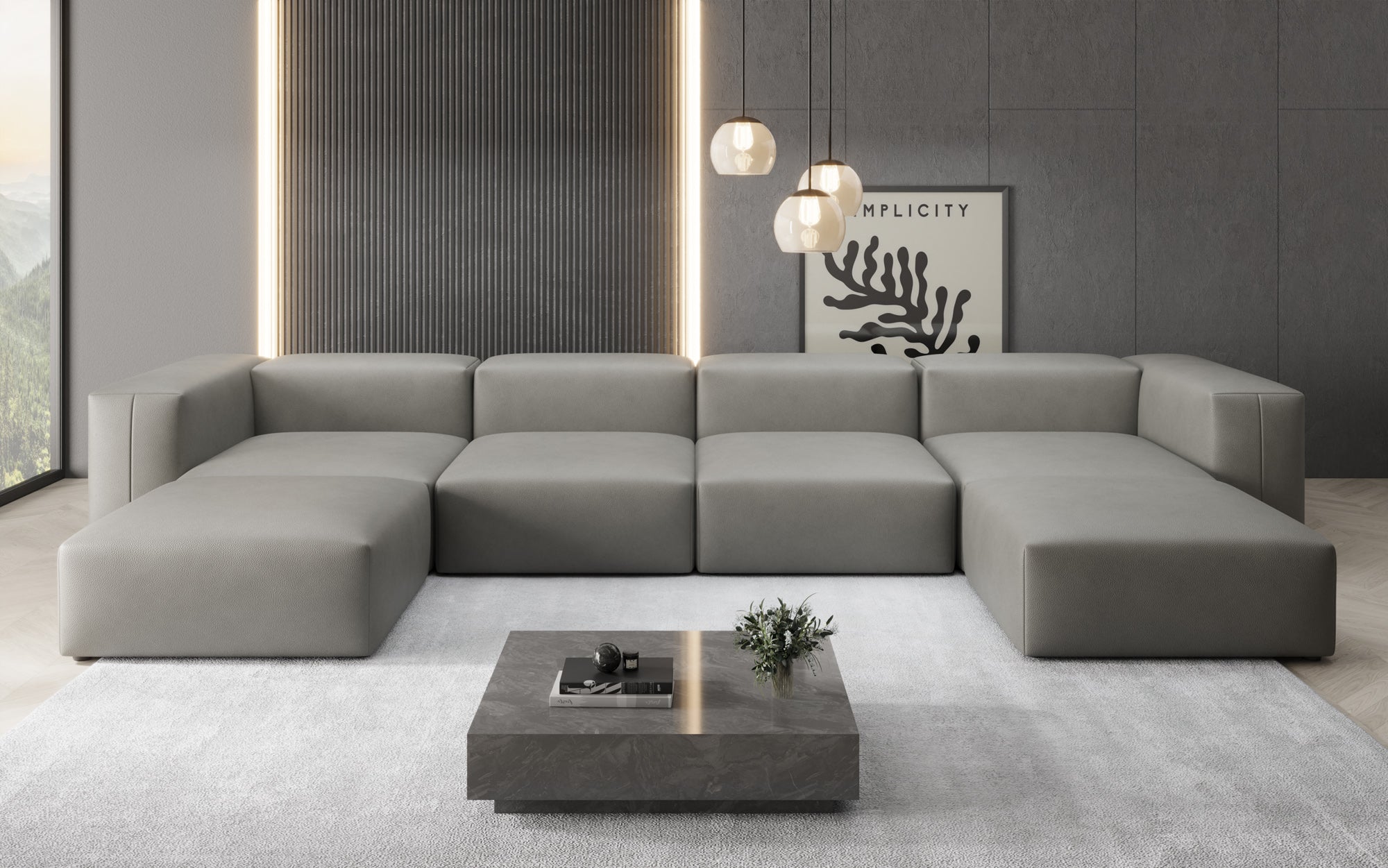Designer U Sofa Snug in Echtleder