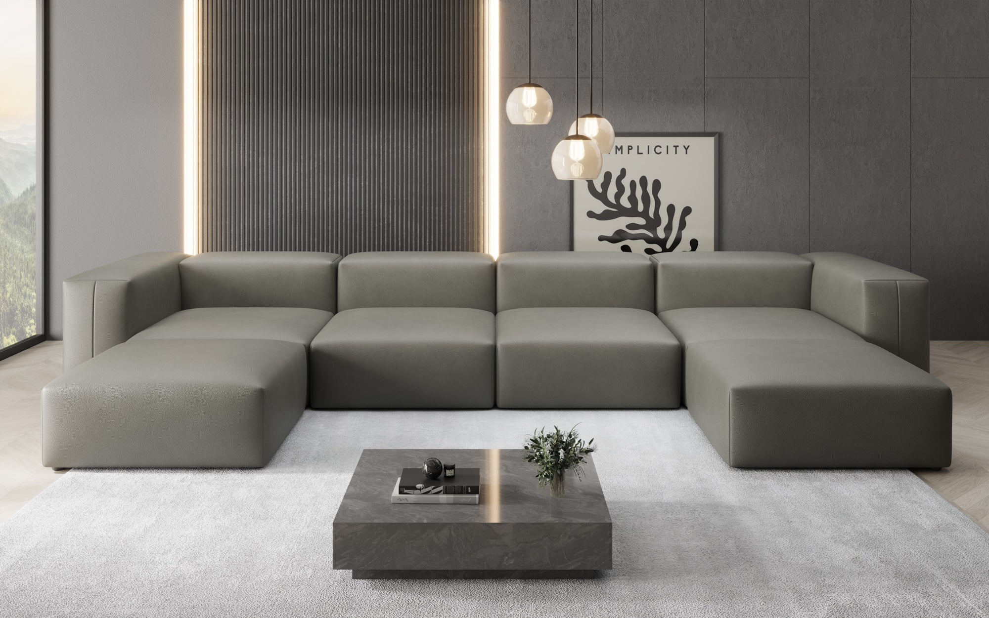 Designer U Sofa Snug in Echtleder
