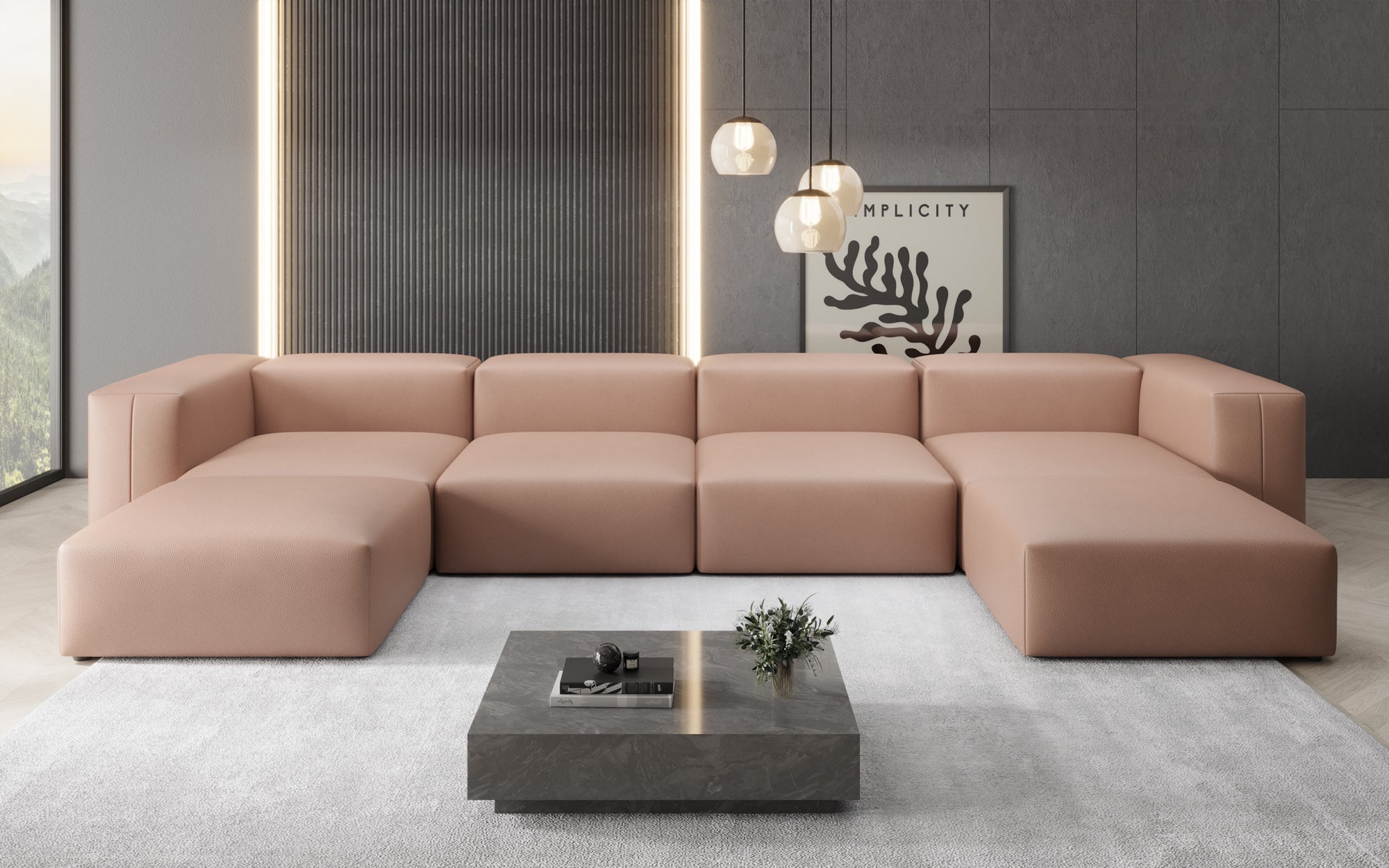 Designer U Sofa Snug in Echtleder