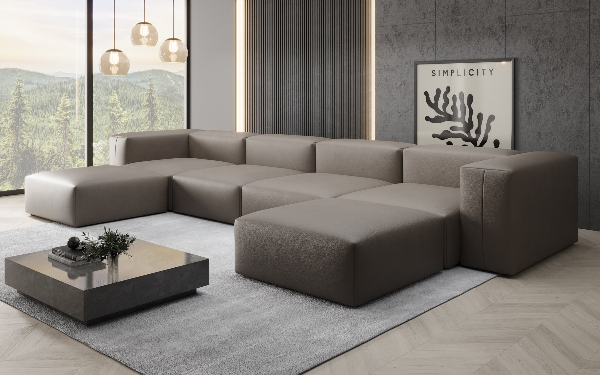 Designer U Sofa Snug in Echtleder