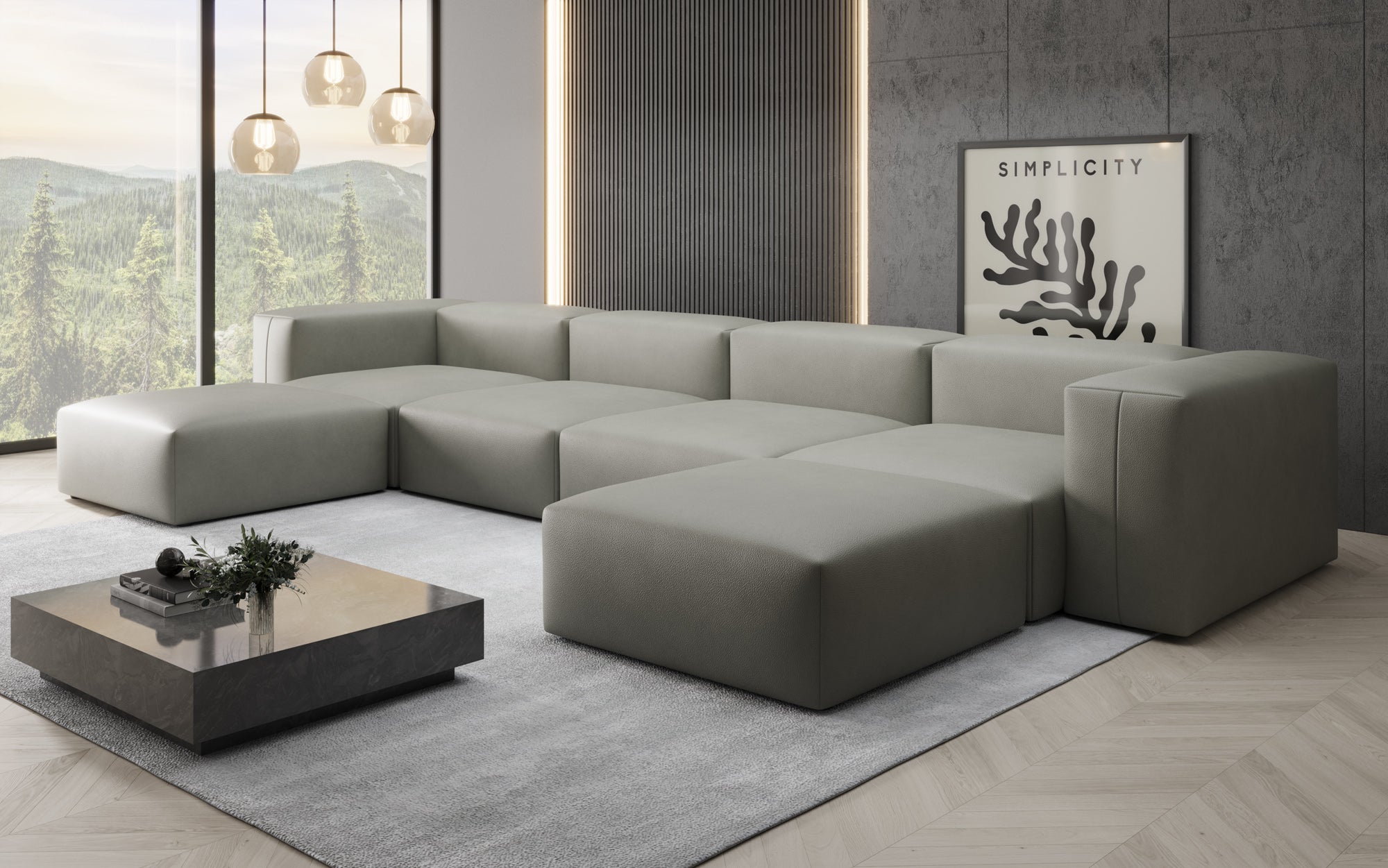 Designer U Sofa Snug in Echtleder
