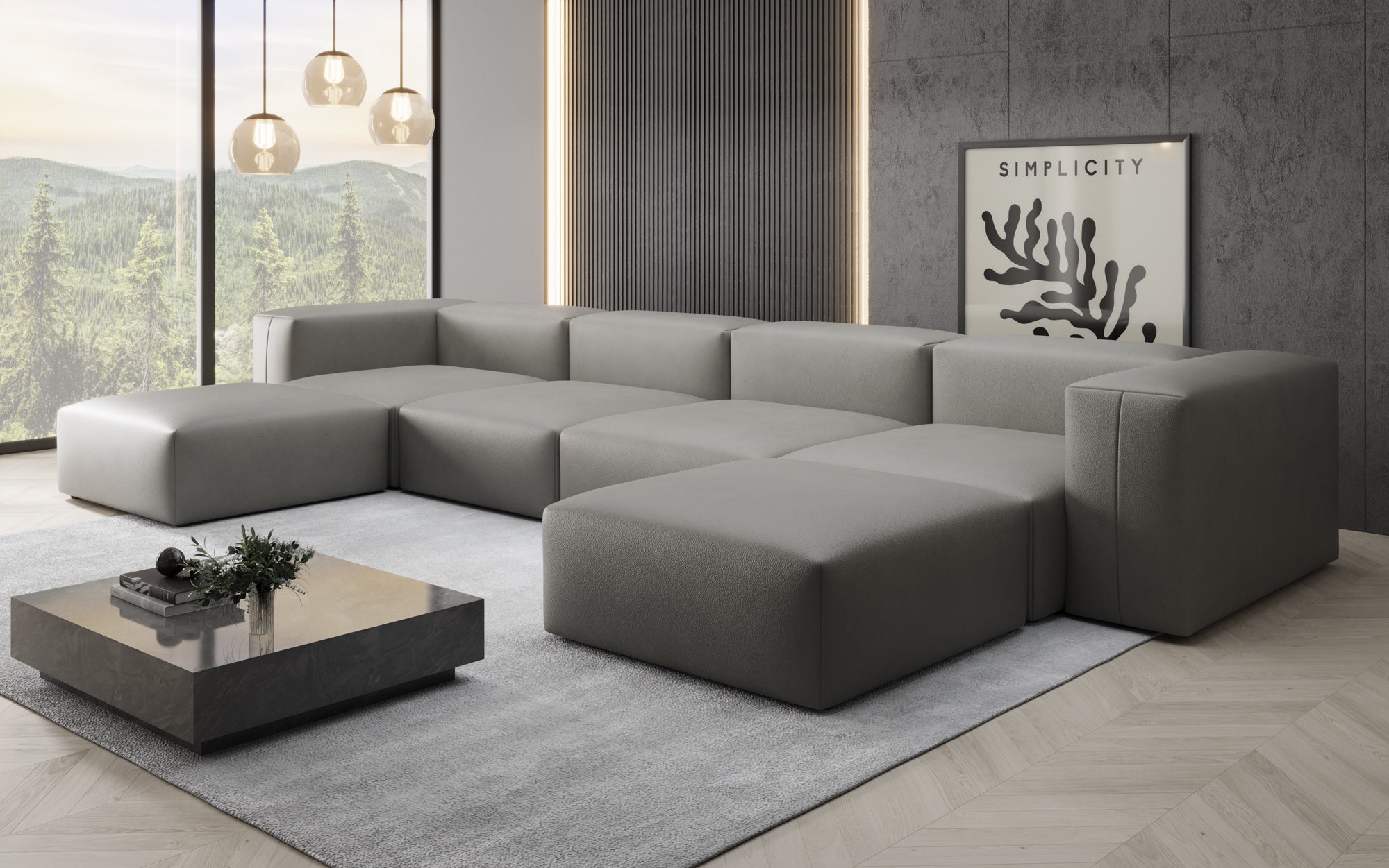 Designer U Sofa Snug in Echtleder