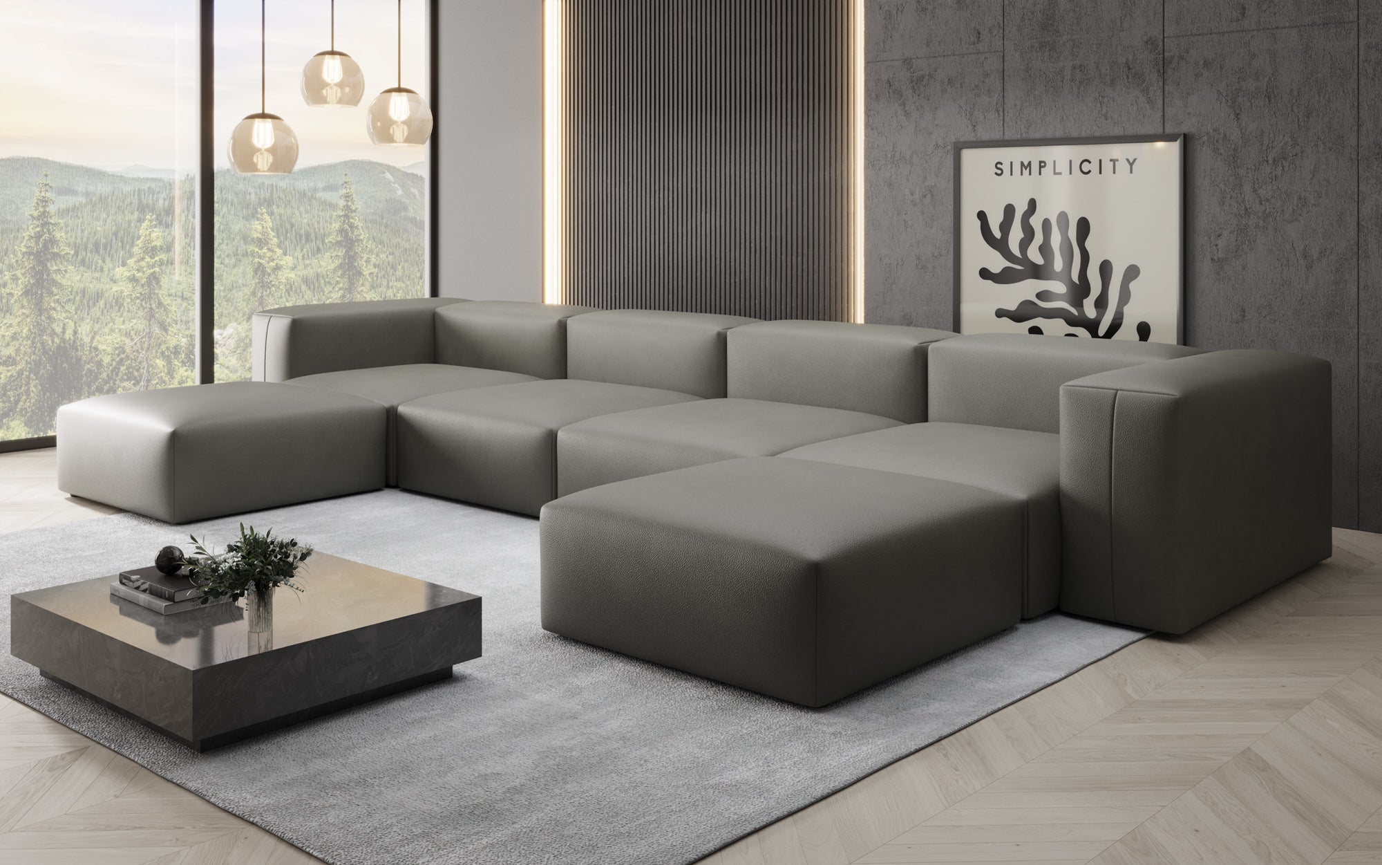 Designer U Sofa Snug in Echtleder