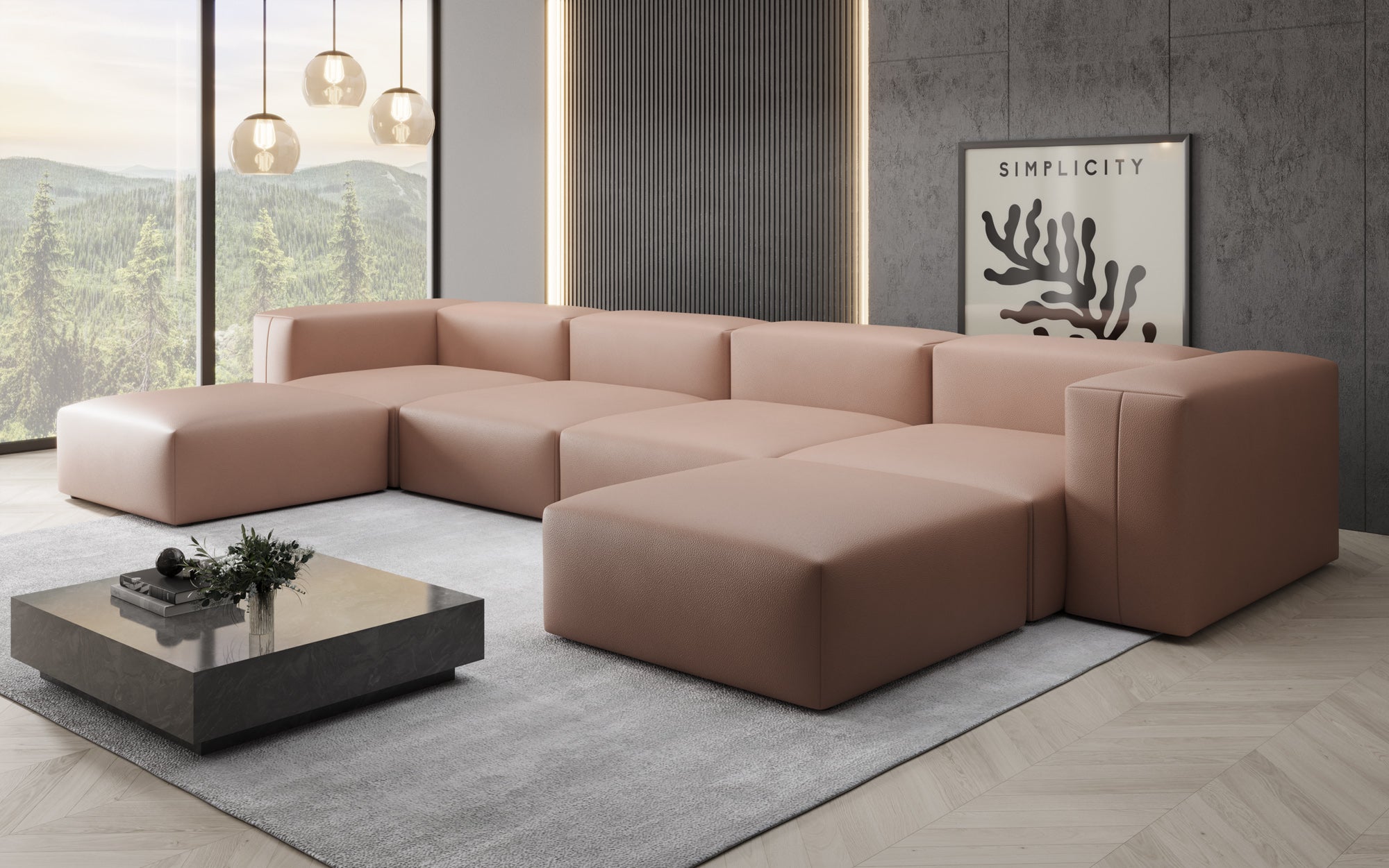 Designer U Sofa Snug in Echtleder