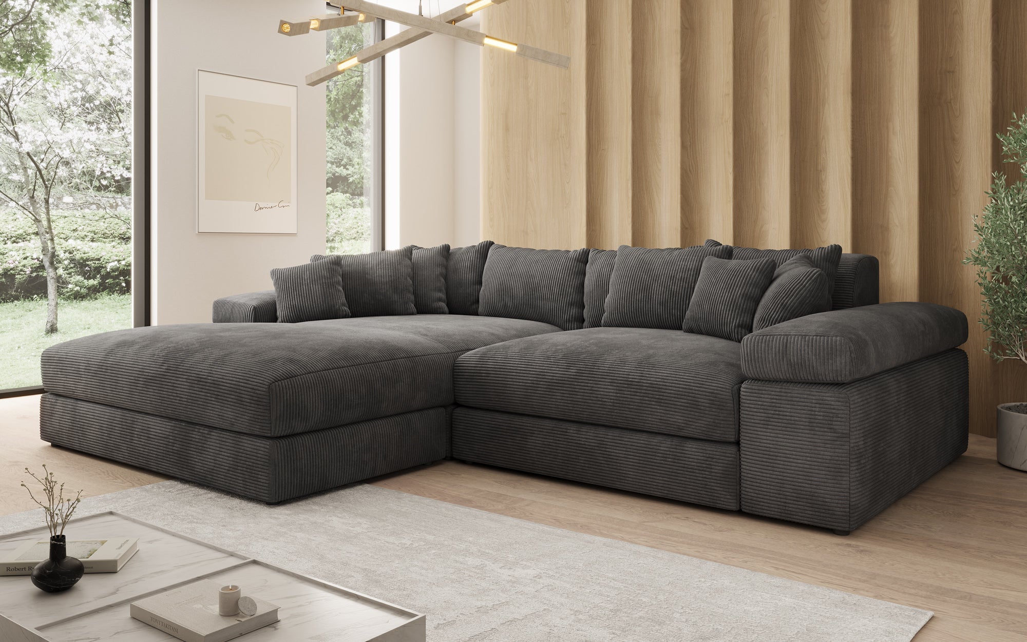 Designer Sofa Bernardo mit breiter Ottomane in Cord