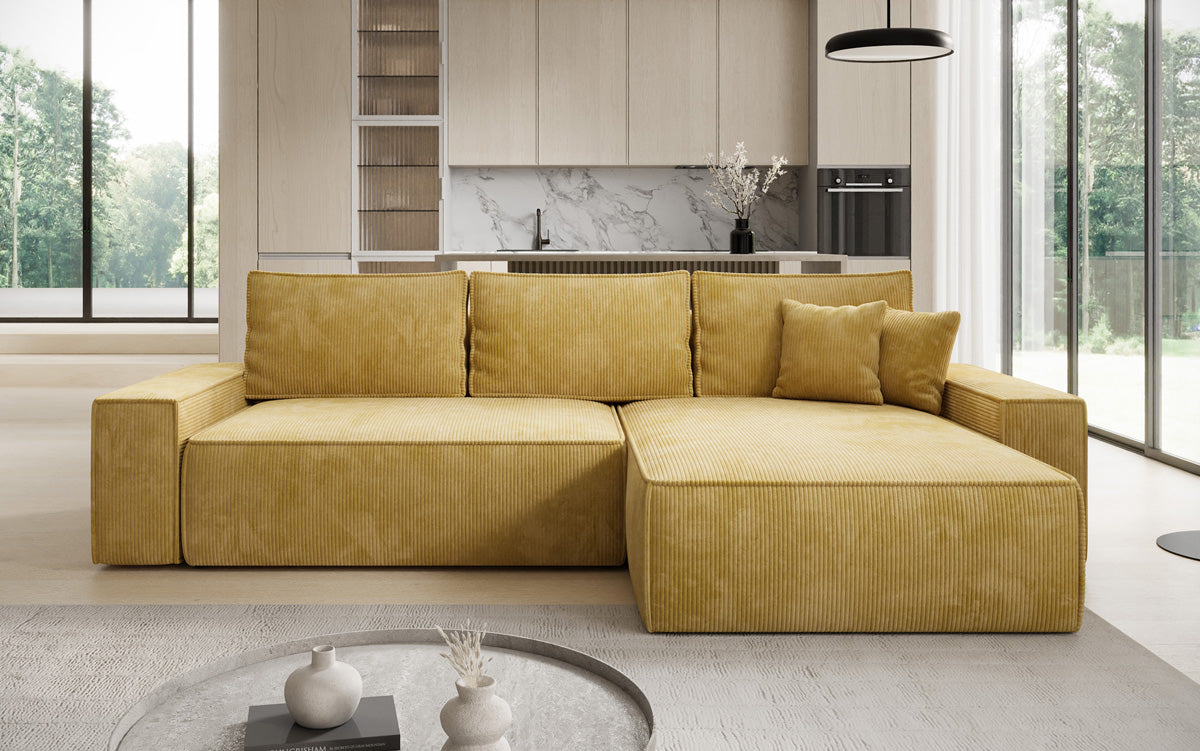 Designer Ecksofa Lunaro mit Schlaf- und Klappfunktion in Cord