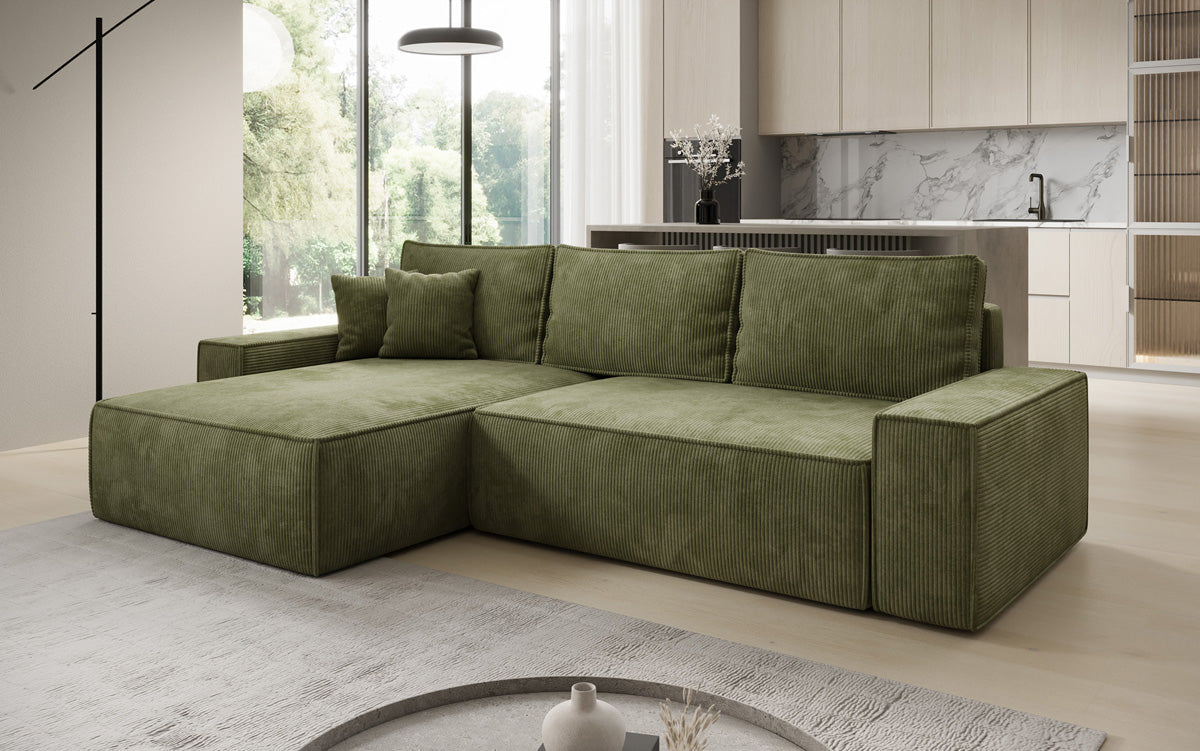 Designer Ecksofa Lunaro mit Schlaf- und Klappfunktion in Cord