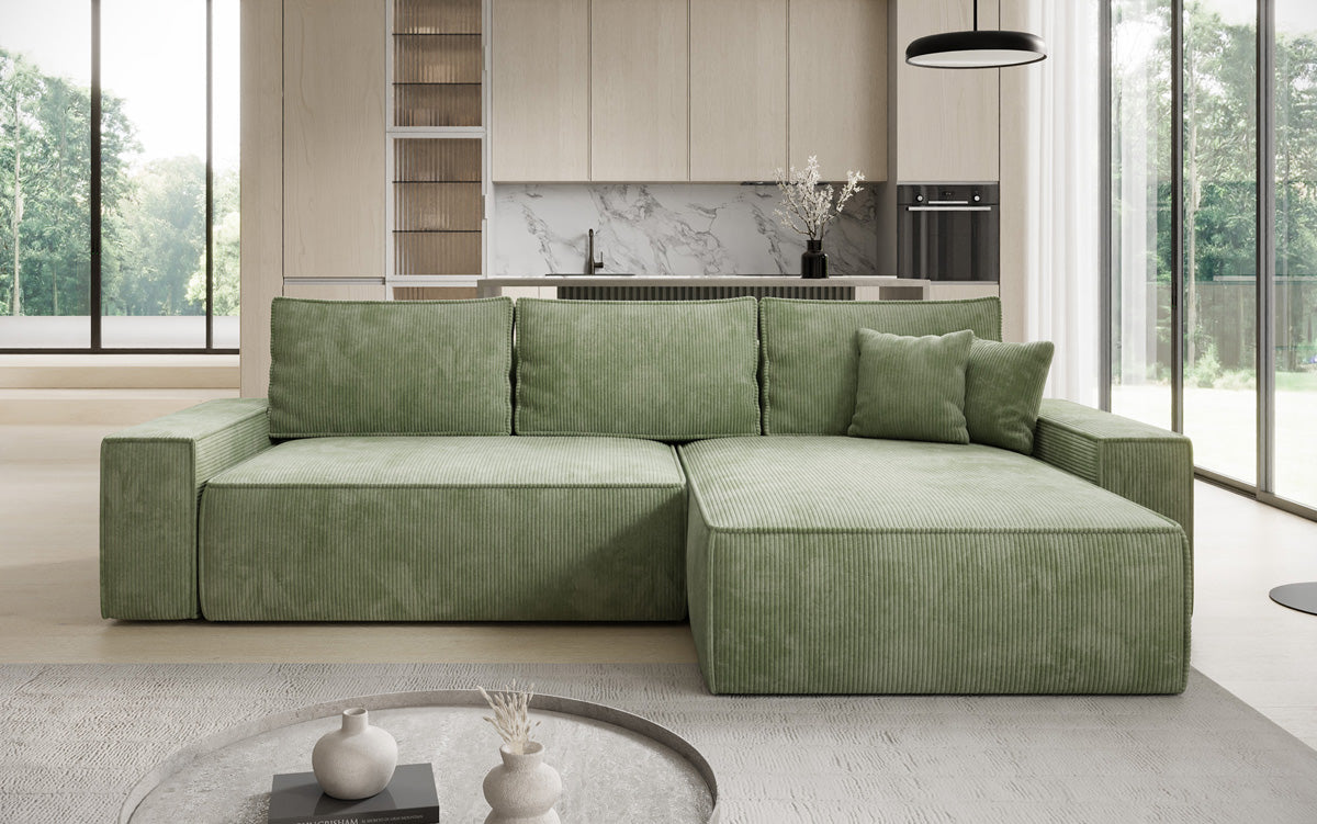 Designer Ecksofa Lunaro mit Schlaf- und Klappfunktion in Cord