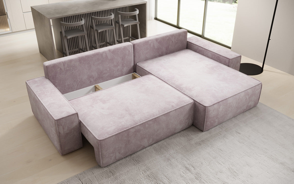 Designer Ecksofa Lunaro mit Schlaf- und Klappfunktion in Cord