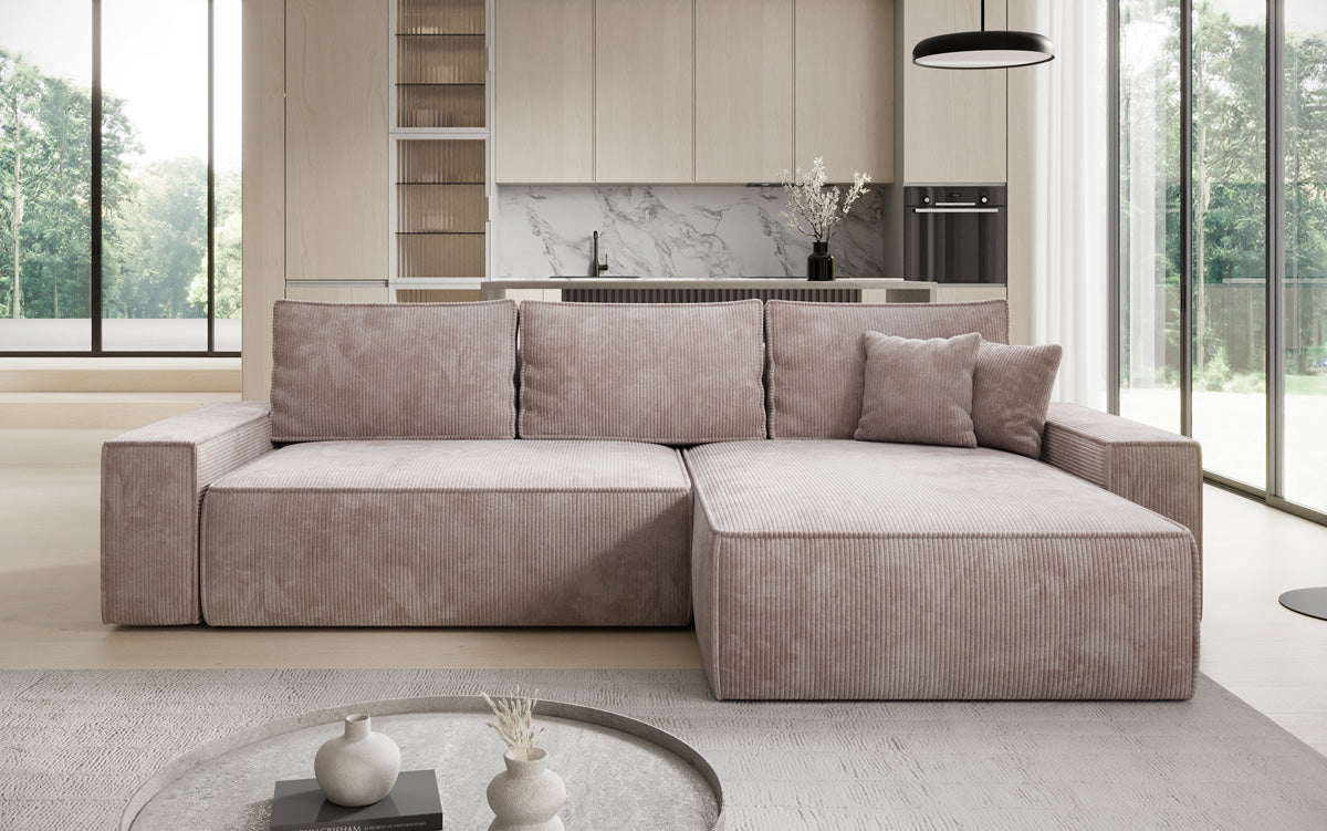 Designer Ecksofa Lunaro mit Schlaf- und Klappfunktion in Cord