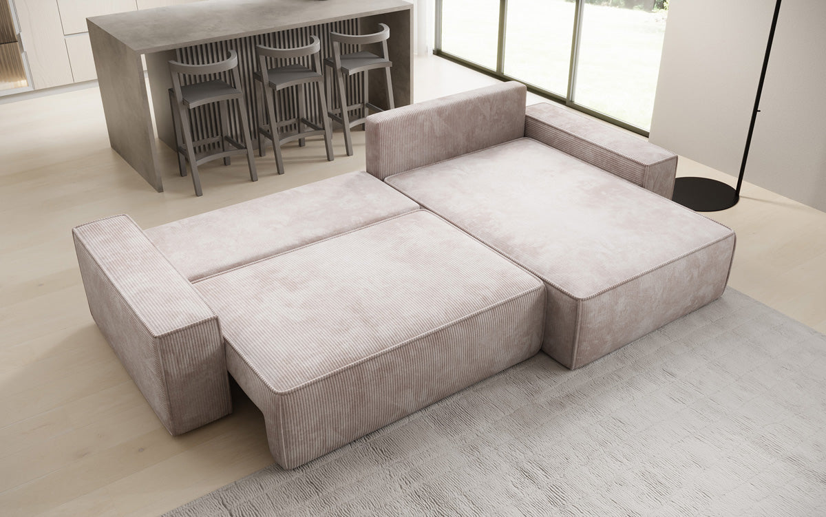 Designer Ecksofa Lunaro mit Schlaf- und Klappfunktion in Cord