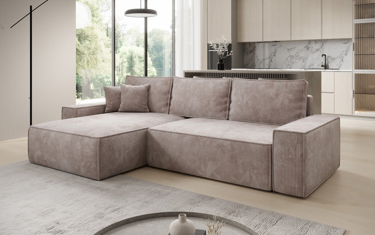 Designer Ecksofa Lunaro mit Schlaf- und Klappfunktion in Cord