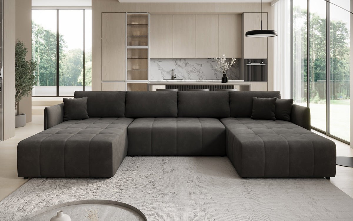 Designer Sofa Velaro U mit Schlaf- und Klappfunktion in Samt