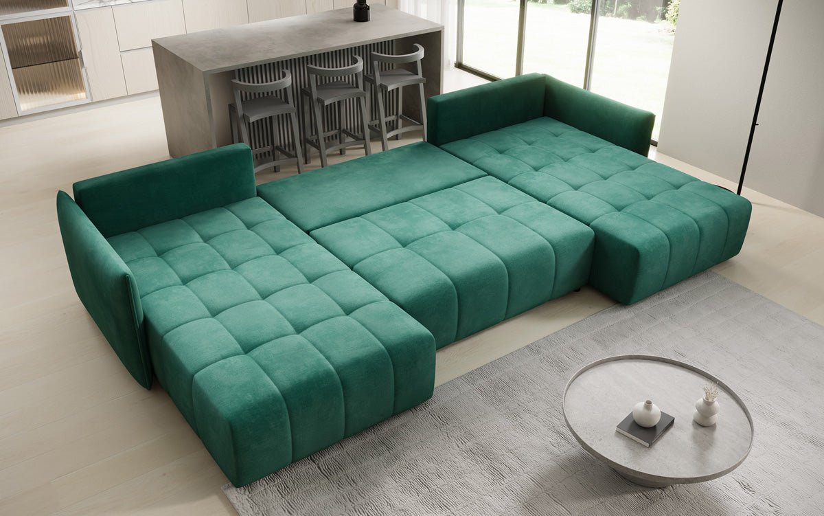 Designer Sofa Velaro U mit Schlaf- und Klappfunktion in Samt