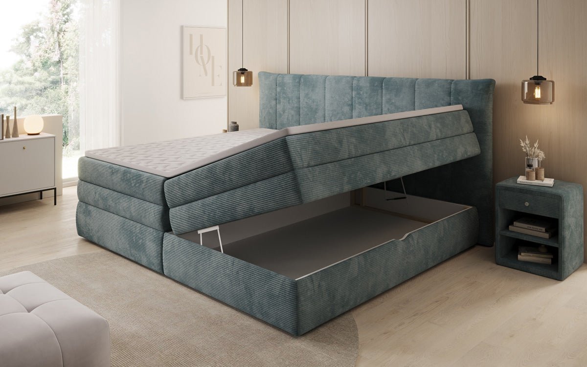 Familien Boxspringbett Stella in 220/240x200 mit Stauraum in Cord