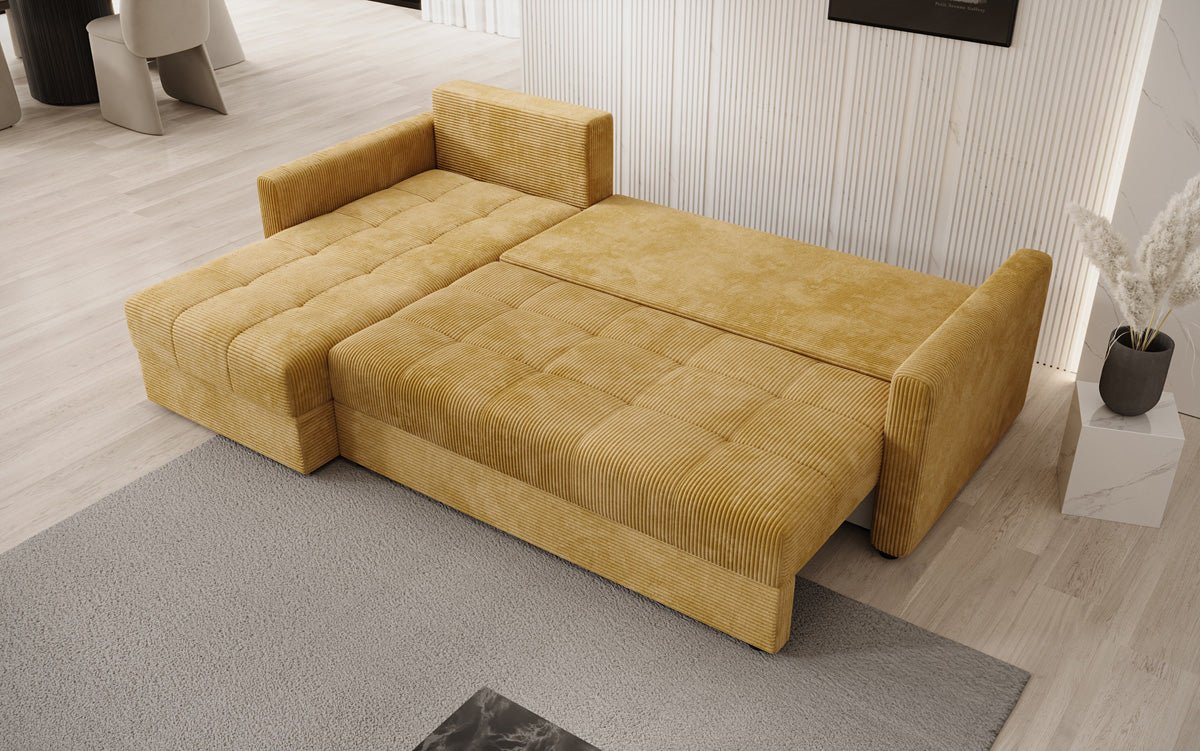 Designer Sofa Roma in Cord mit Schlaf- und Klappfunktion