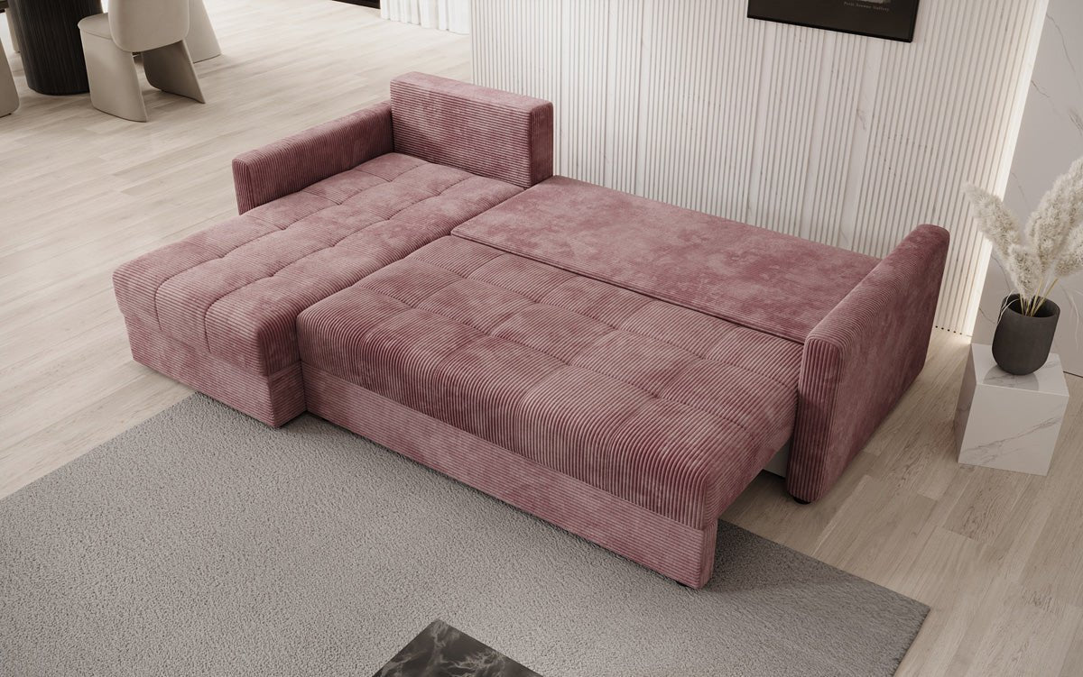 Designer Sofa Roma in Cord mit Schlaf- und Klappfunktion