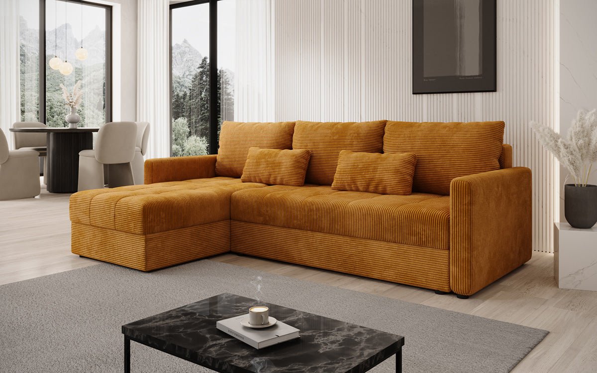 Designer Sofa Roma in Cord mit Schlaf- und Klappfunktion