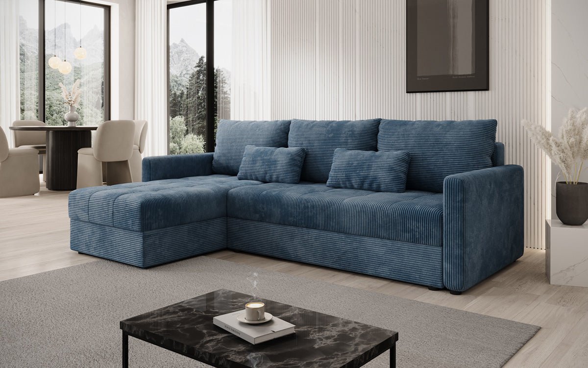 Designer Sofa Roma in Cord mit Schlaf- und Klappfunktion