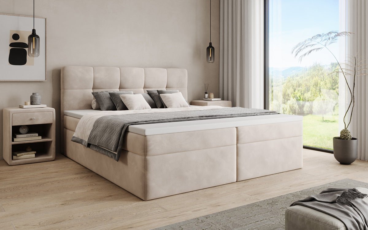 boxspringbetten mit aufbewahrung Boxspringbett Cozy II Samt Stauraum süßigkeiten gesund Aufbewahrungsbox mit Deckel Farbe:Orange