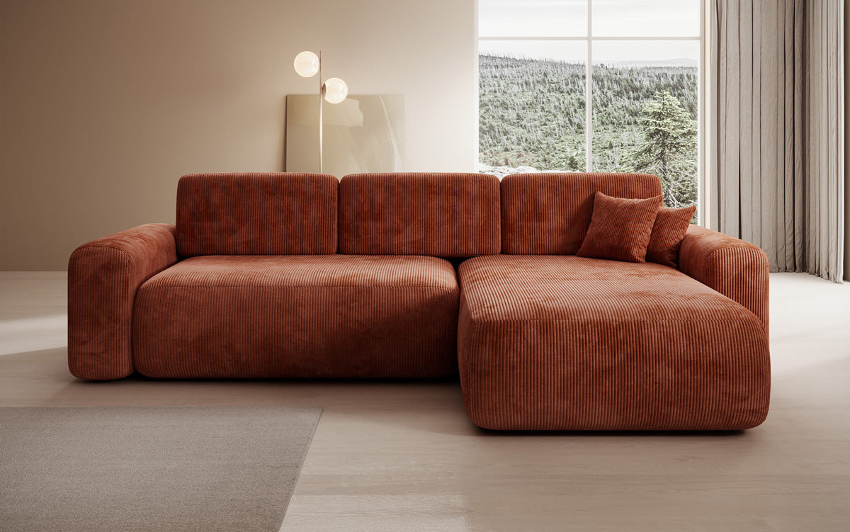 Designer Ecksofa Lola mit Schlaf- und Klappfunktion in Cord
