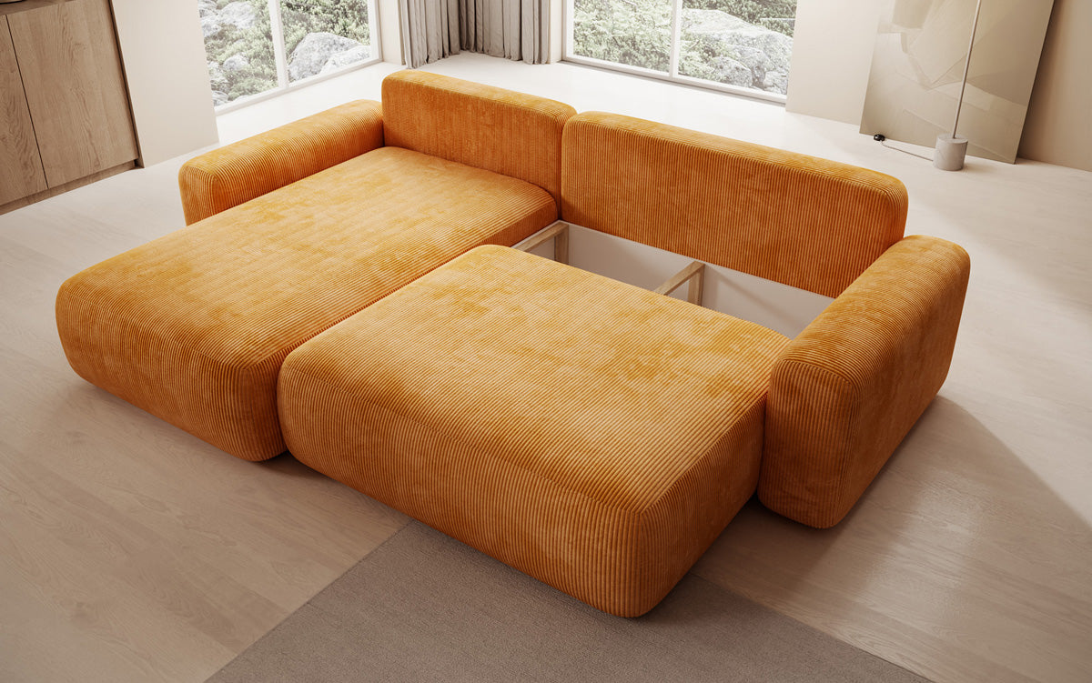 Designer Ecksofa Lola mit Schlaf- und Klappfunktion in Cord