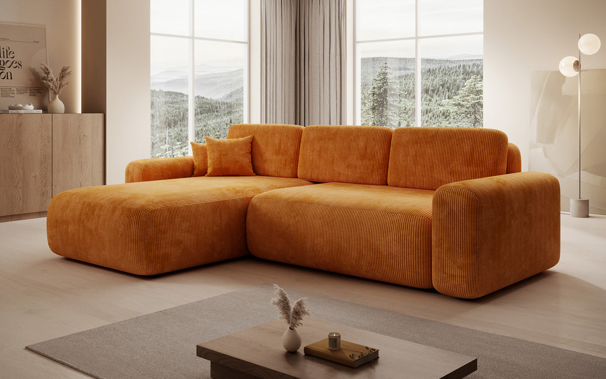Designer Ecksofa Lola mit Schlaf- und Klappfunktion in Cord
