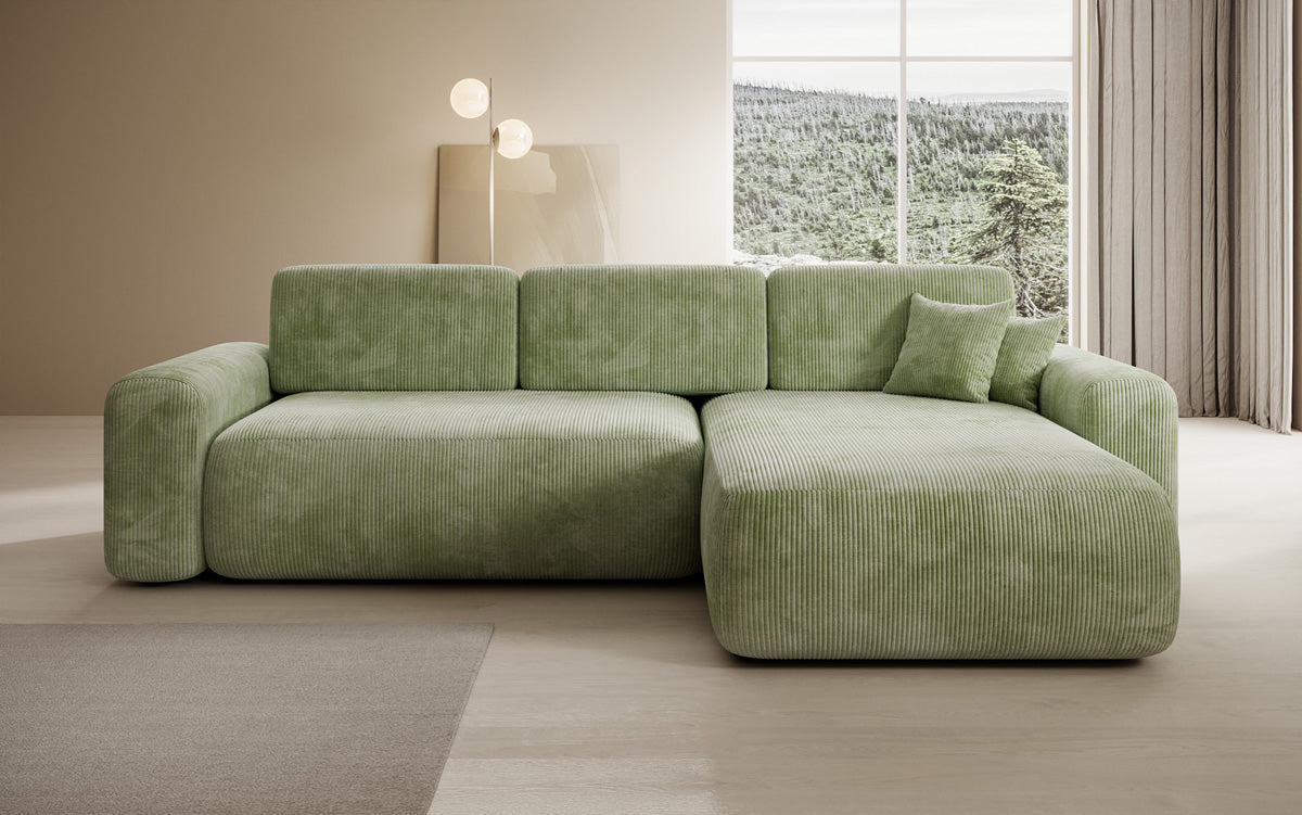 Designer Ecksofa Lola mit Schlaf- und Klappfunktion in Cord