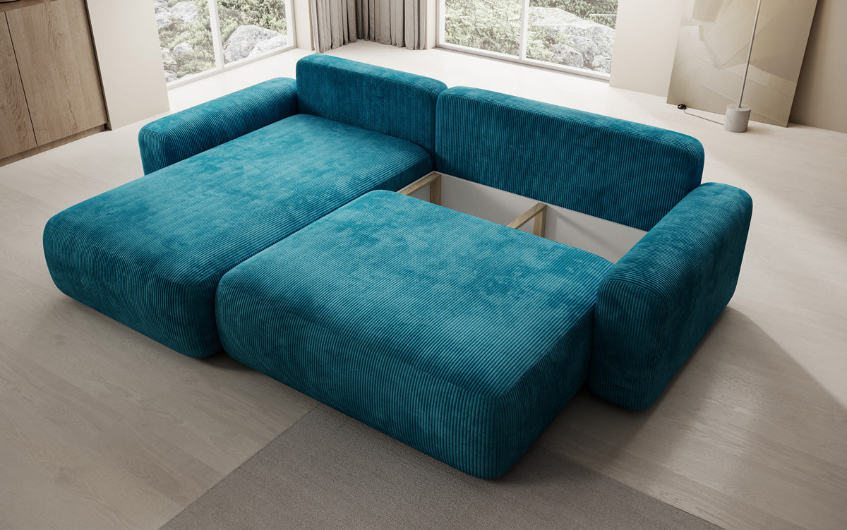 Designer Ecksofa Lola mit Schlaf- und Klappfunktion in Cord