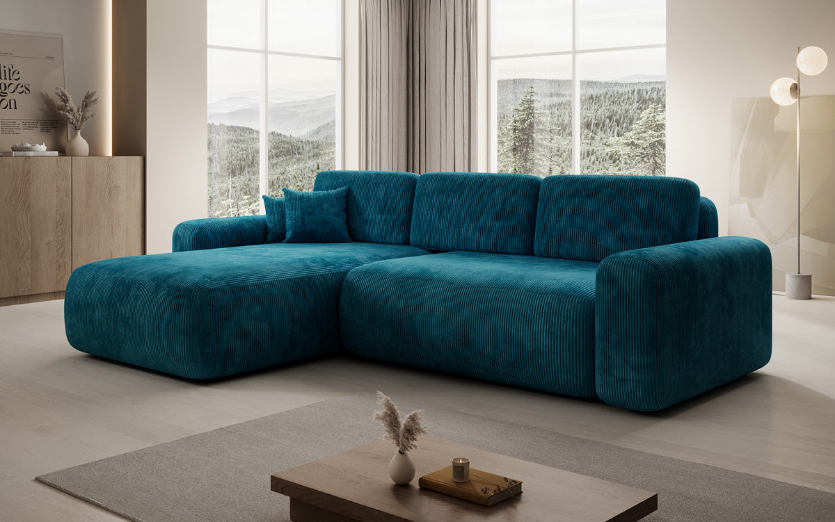 Designer Ecksofa Lola mit Schlaf- und Klappfunktion in Cord
