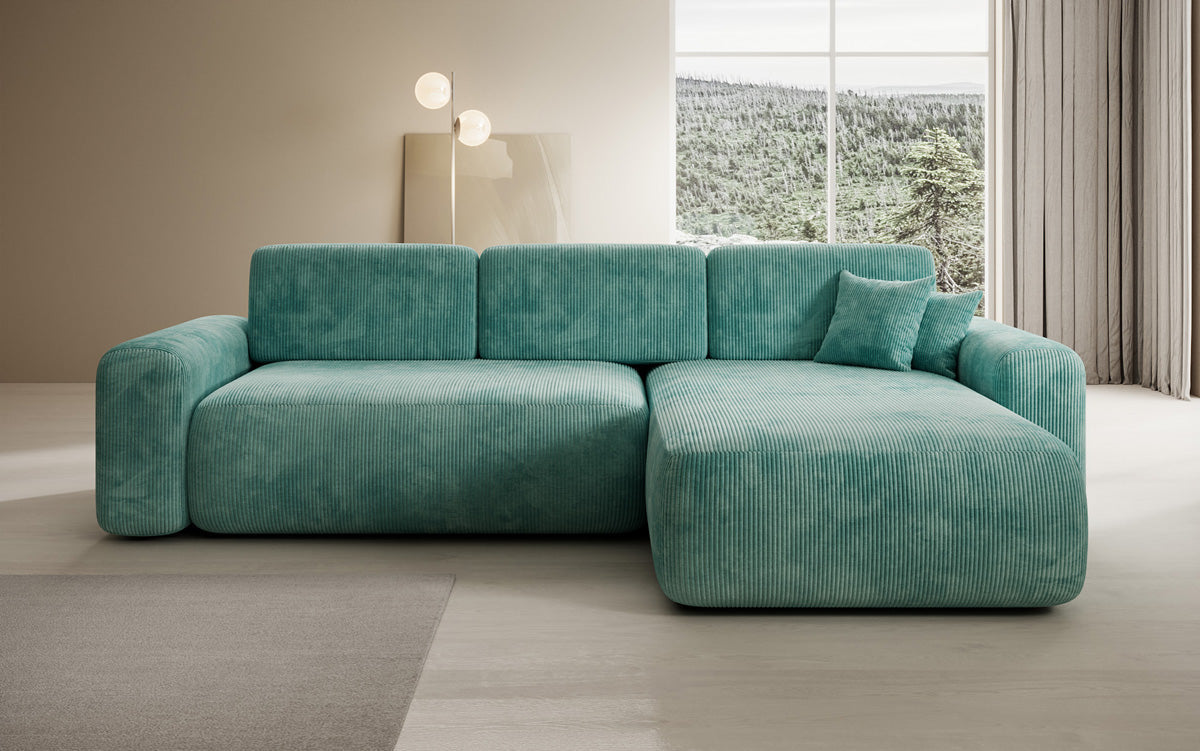 Designer Ecksofa Lola mit Schlaf- und Klappfunktion in Cord