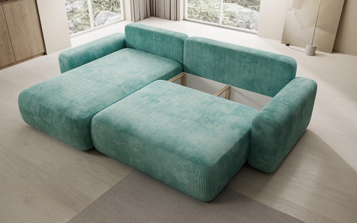 Designer Ecksofa Lola mit Schlaf- und Klappfunktion in Cord