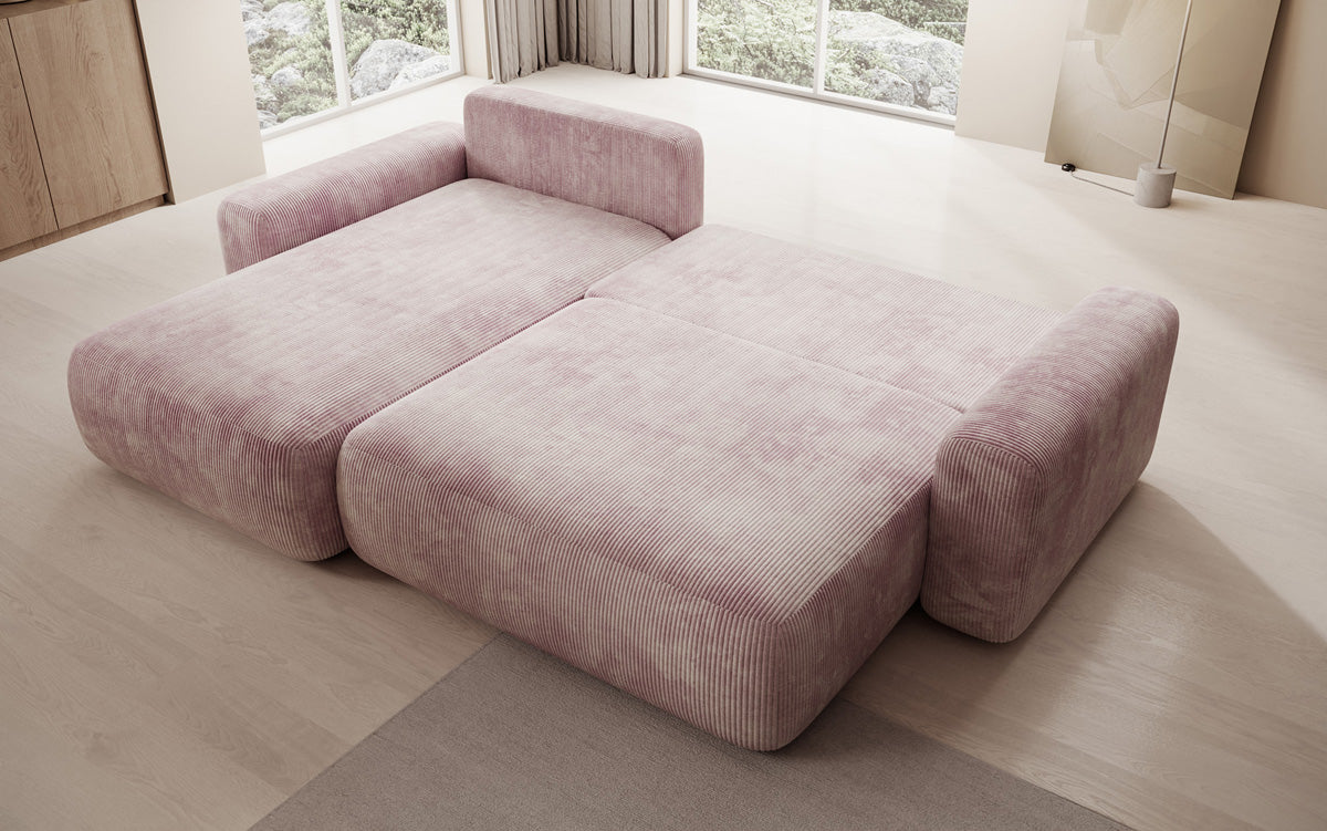 Designer Ecksofa Lola mit Schlaf- und Klappfunktion in Cord