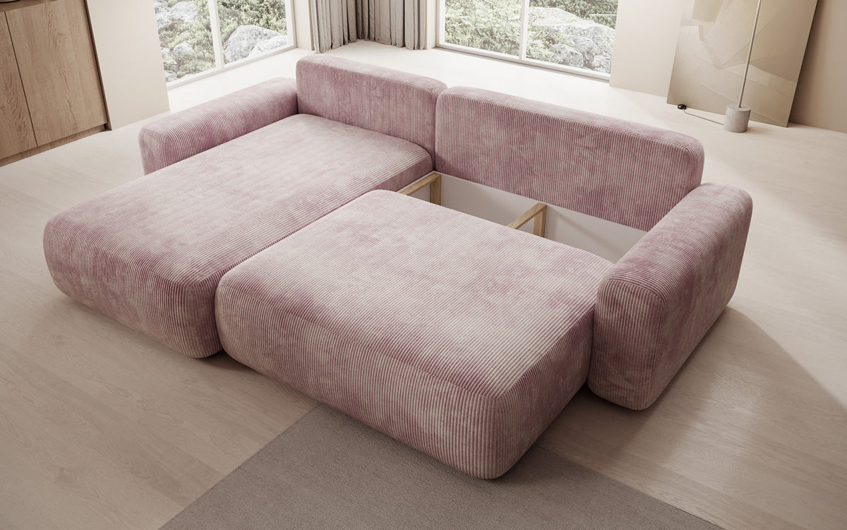 Designer Ecksofa Lola mit Schlaf- und Klappfunktion in Cord