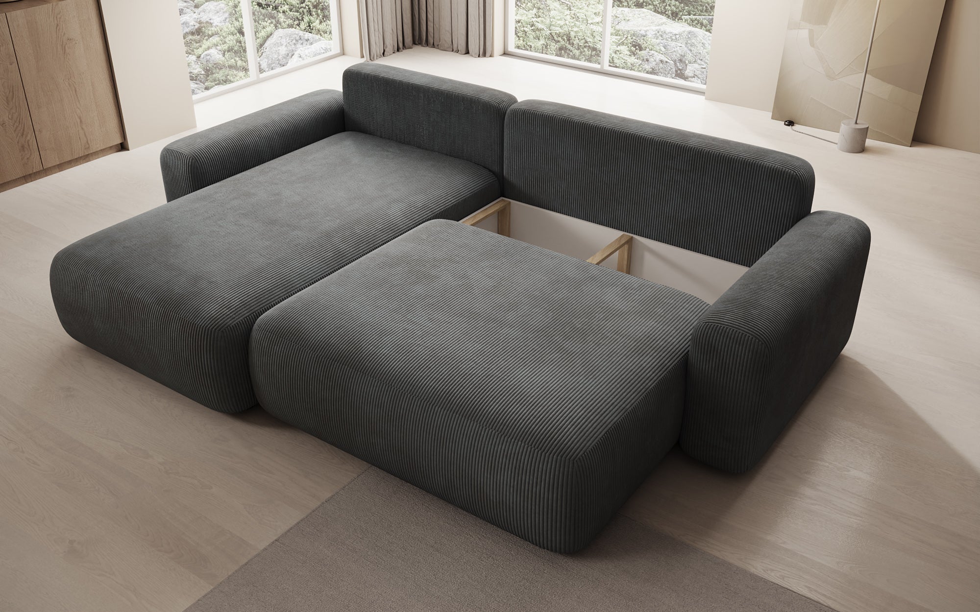 Designer Sofa Lola mit Schlaf- und Klappfunktion in Cord